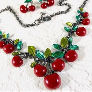 Cherry Bomb necklace earring set enamel pinup rockabilly retro